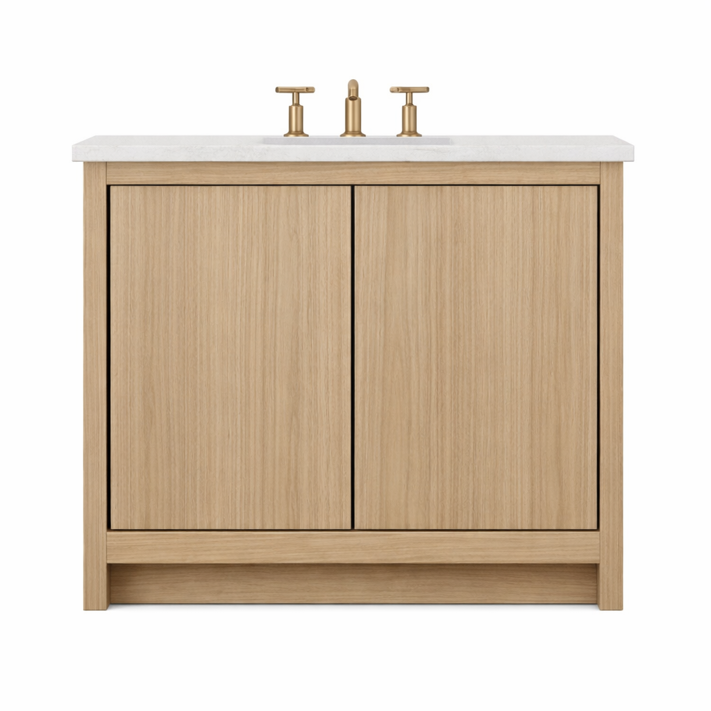 White Oak Bathroom Vanity Cabinet with Quartz Top