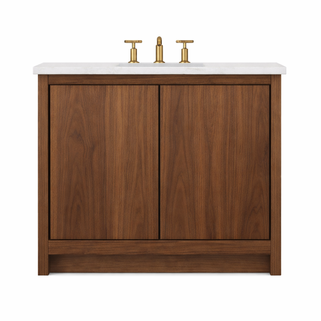 Walnut Bathroom Vanity Cabinet with Quartz Top