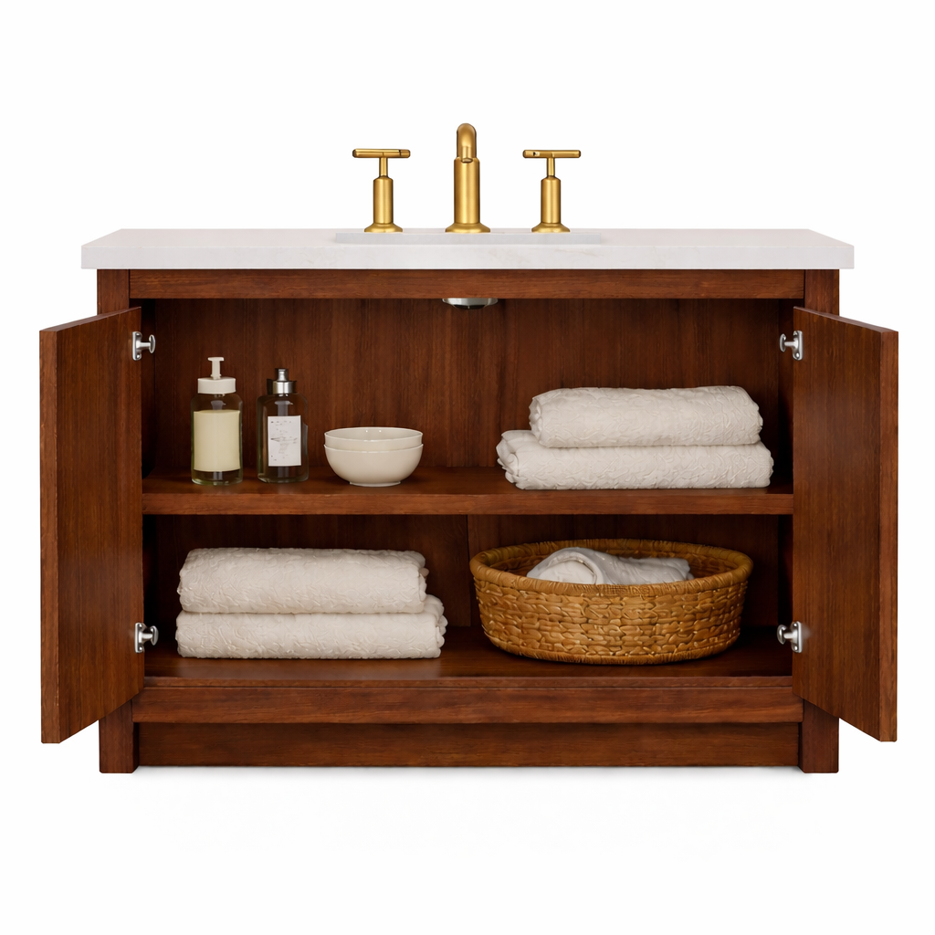 Walnut Bathroom Vanity Cabinet with Quartz Top
