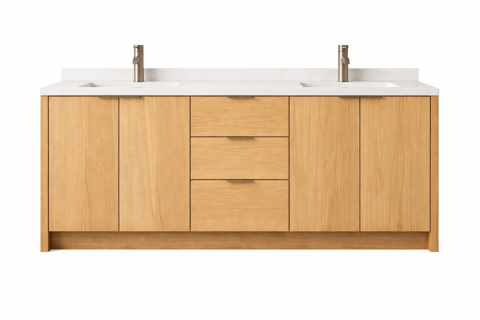 White Oak Double Sink Bathroom Vanity Cabinet with Quartz Top