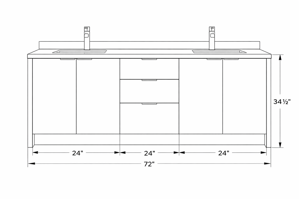 White Oak Double Sink Bathroom Vanity Cabinet with Quartz Top