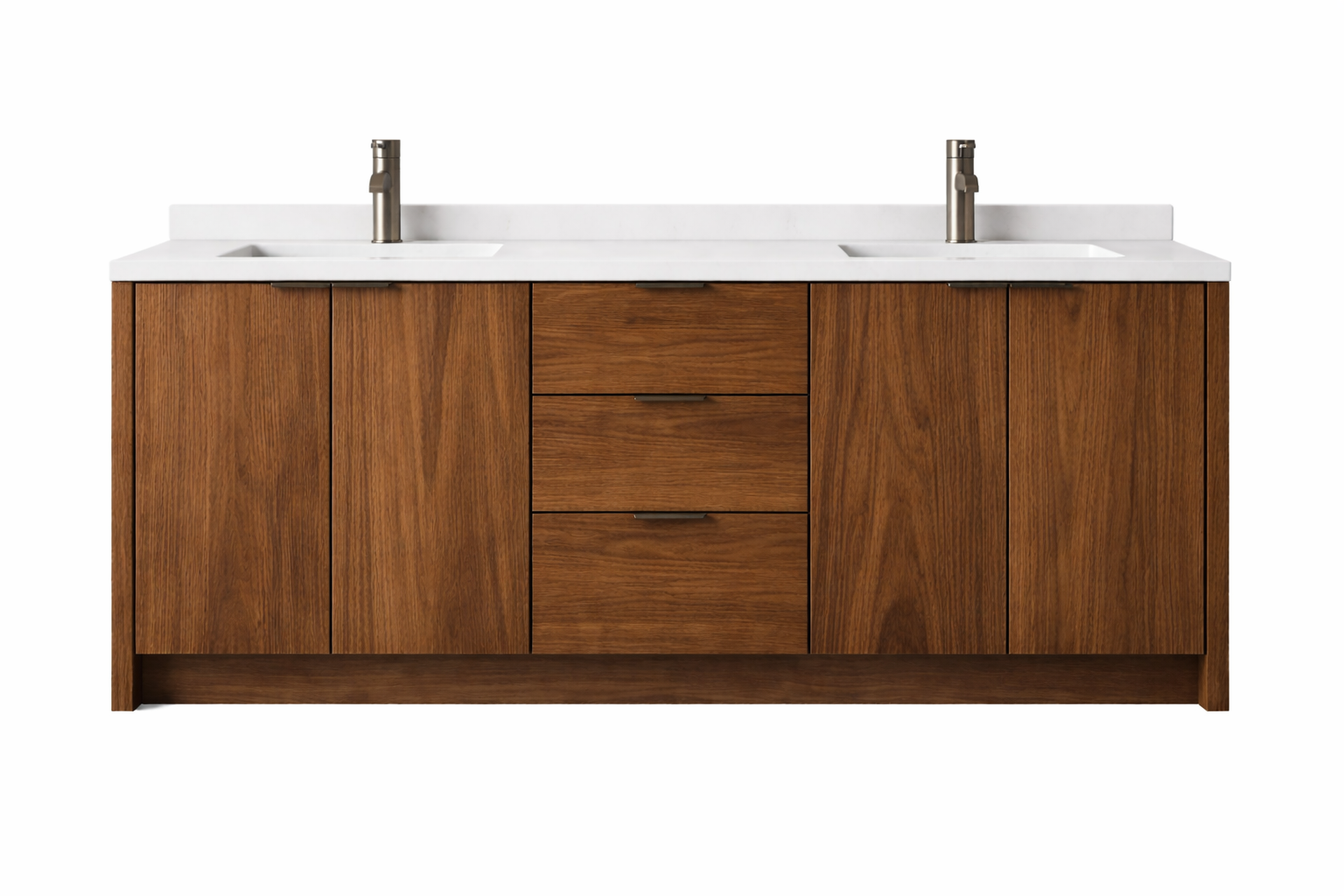 Walnut Double Sink Bathroom Vanity Cabinet with Quartz Top