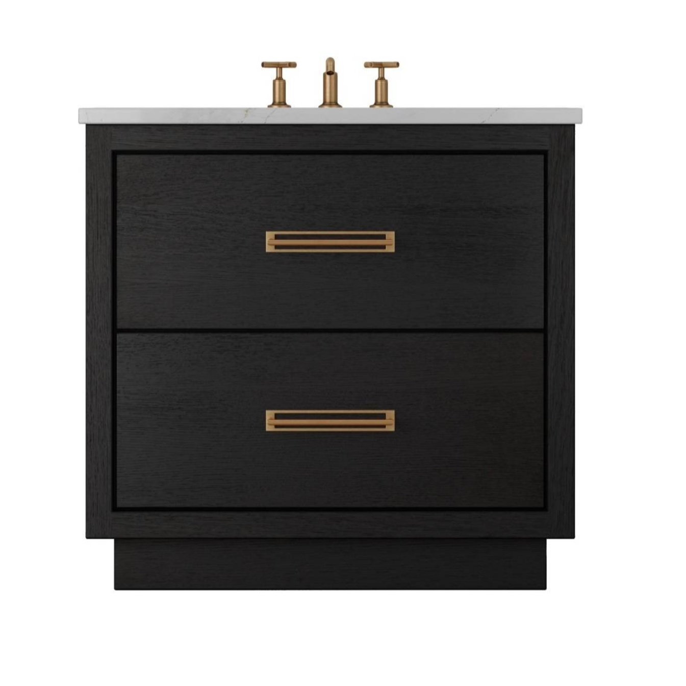 Modern Black Wood bathroom vanity with two drawers and gold-tone hardware, custom-made in Las Vegas