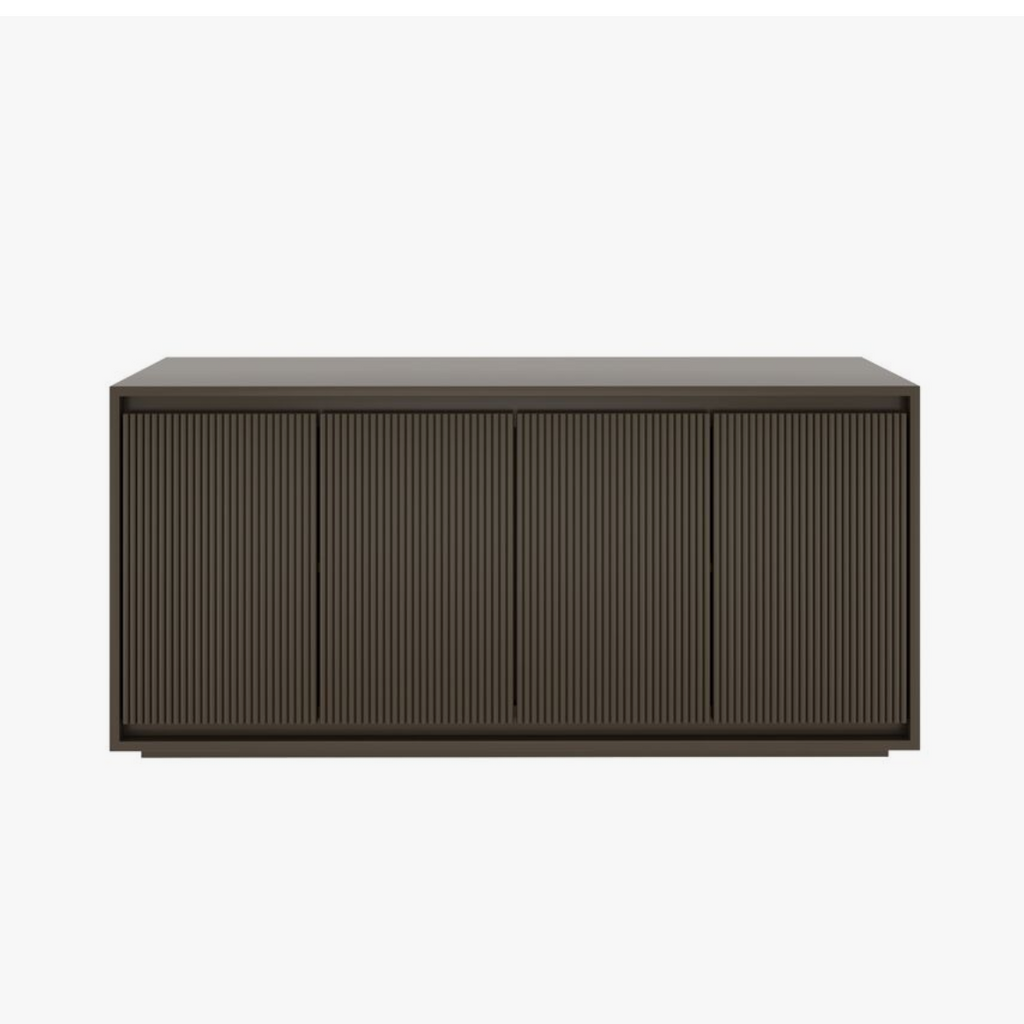  Rich espresso brown painted console cabinet with vertical fluting
