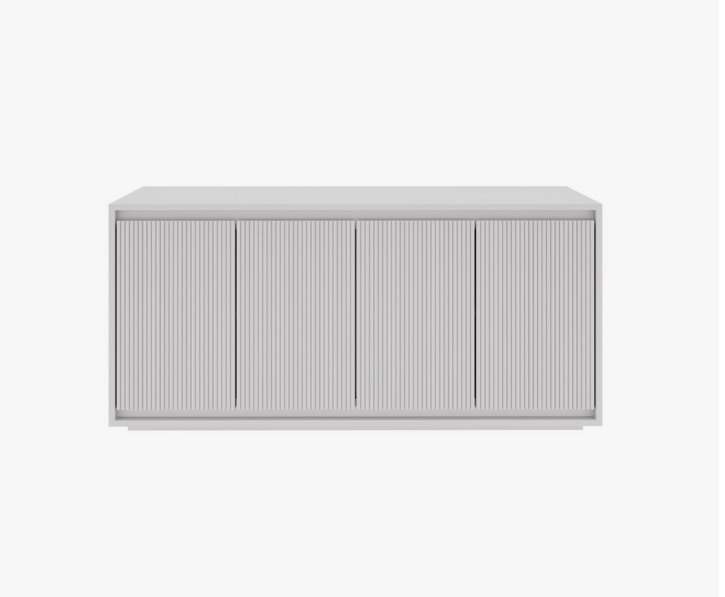 Clean-lined fluted cabinet in painted white from the Mono console series