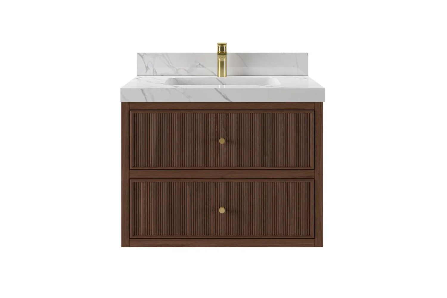 Dark Wood Fluted Drawer Floating Bathroom Vanity Pure Line Las Vegas