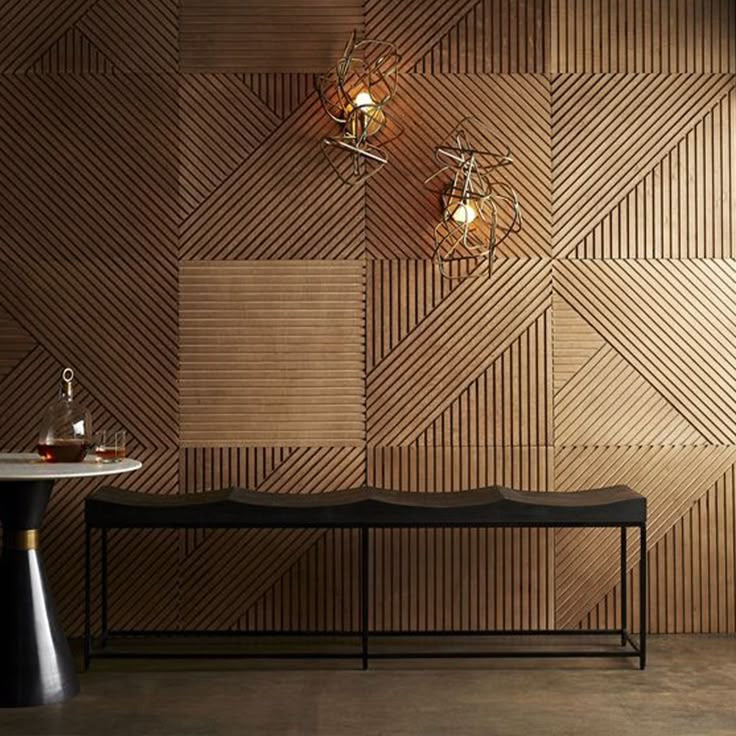 STRATA Bloc™ Diagonal Divide wood wall tiles installed in a modern interior, showing alternating direction and ambient lighting.