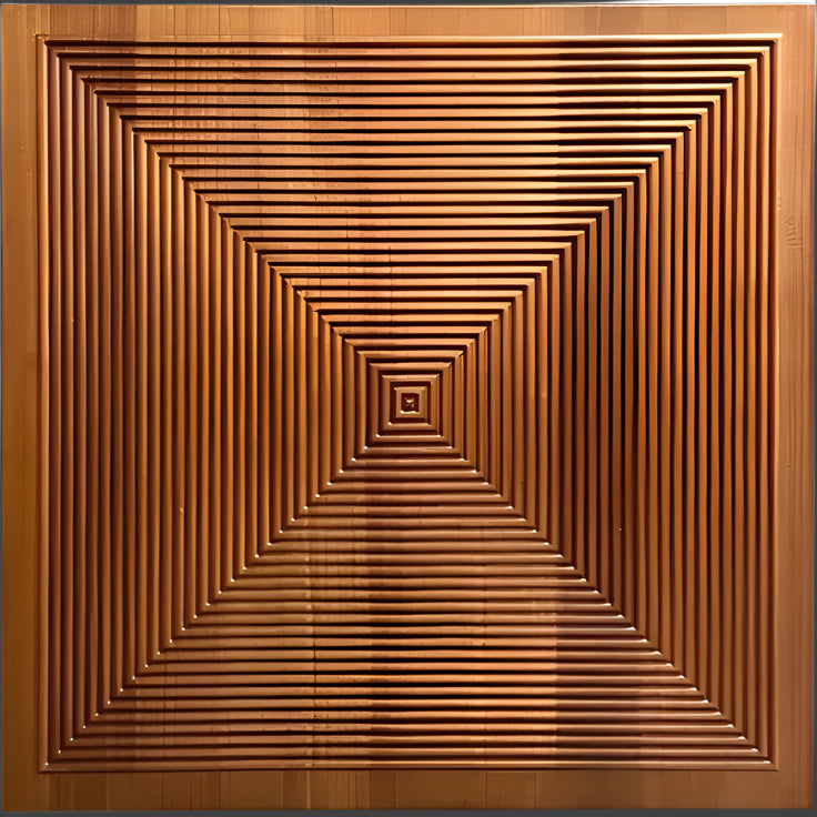 Single STRATA Bloc™ decorative tile in copper-toned MDF, showcasing three-dimensional concentric square design.